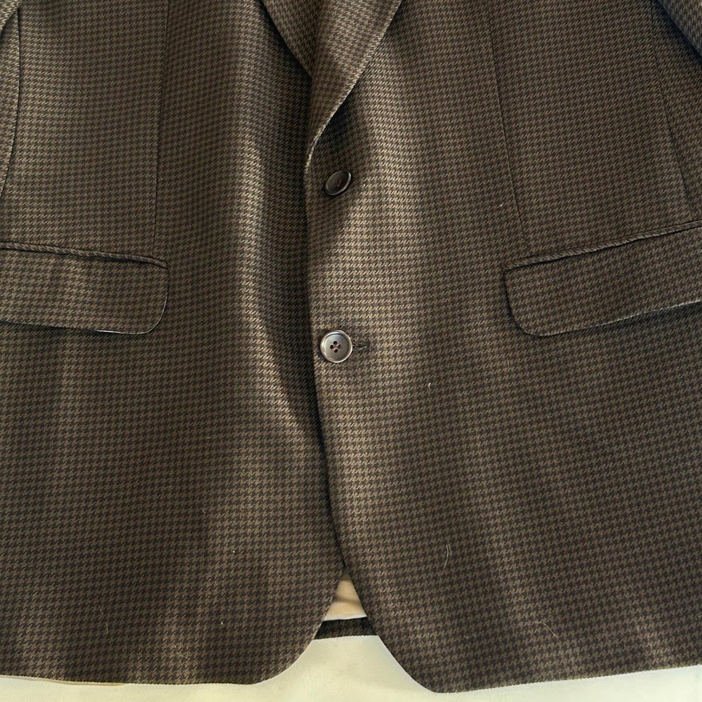 Mens Vintage Sport Coat Brown Houndstooth Wool Blazer 42R Academic Brandini - Picture 5 of 11